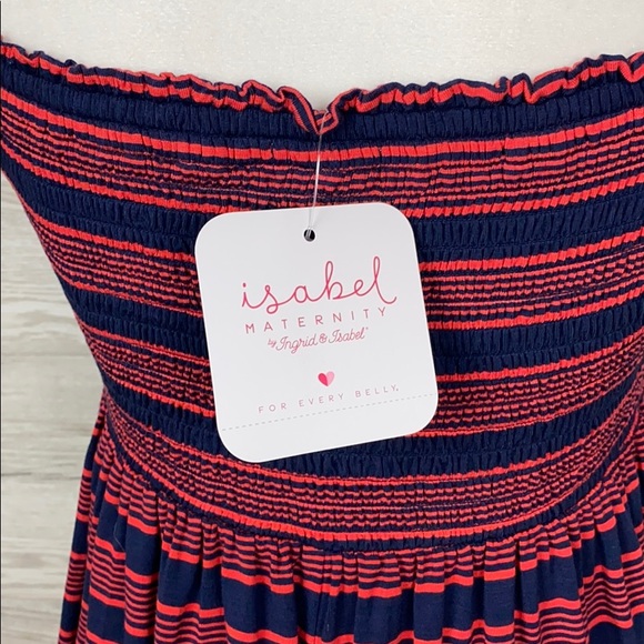 NWT Isabel Maternity Short Sleeve Strip Maxi Dress - Picture 6 of 8